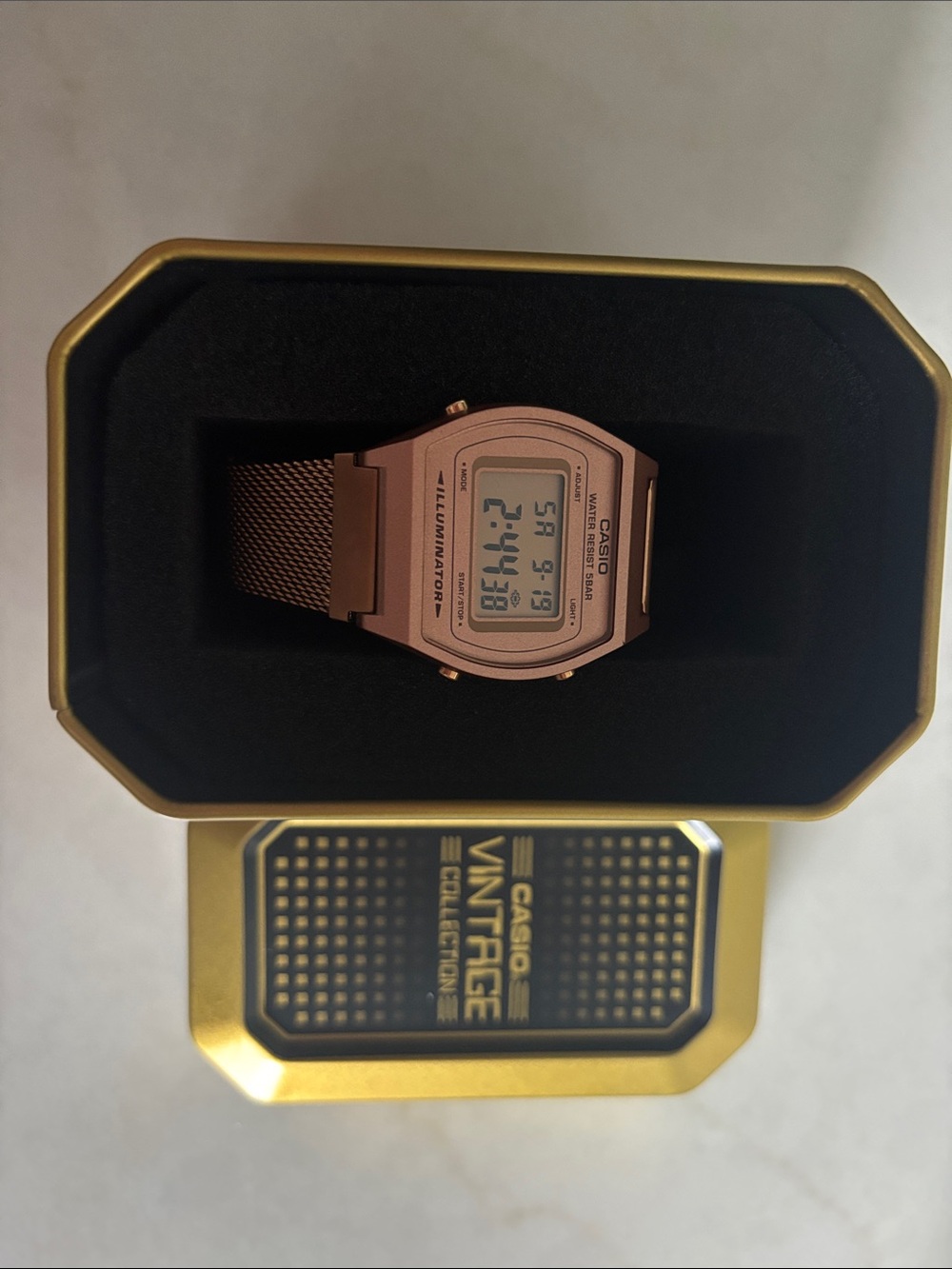 Casio Rose Gold Digital Watch with Mesh Band